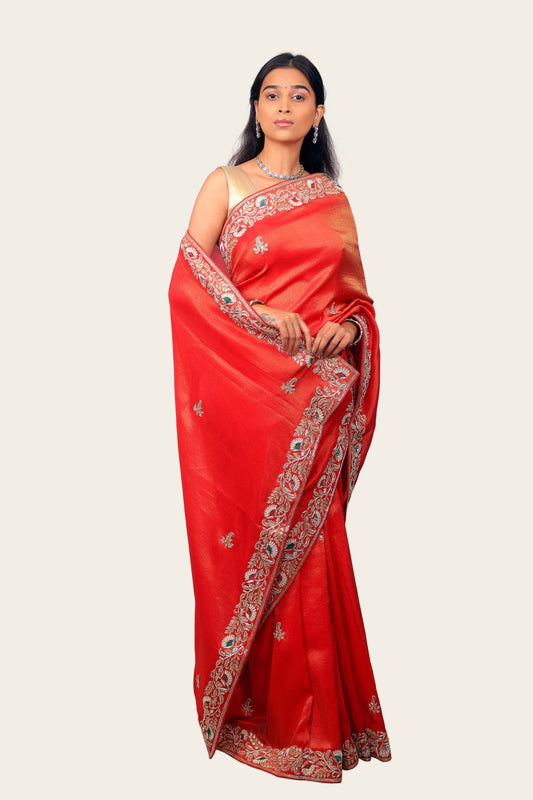 Shimmer Tissue Handwork Border with Butta Saree