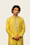 Silk Kurta Set With Mirror Work Neck Line & Butti Neon Green Colored