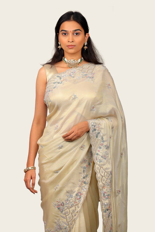 Crush Tissue with Zardosi thread Handwork Saree