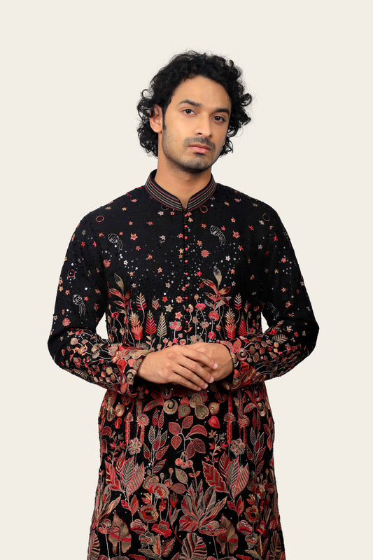 Georgette Black Sequence And Multi Color Thread Work Kurta Set