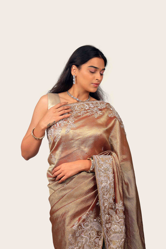 Crush Tissue Handwork Border Saree