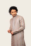 Silk Kurta Set With Machine Work Embroidery Gray Color