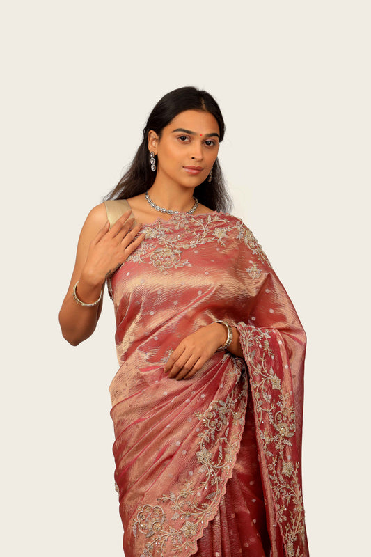 Crush Tissue All Over Butti with Handwork Border Saree