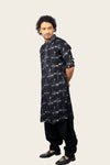 Silk Printed Kurta Set Black Color