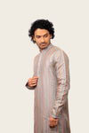 Silk Kurta Set With Machine Work Embroidery Gray Color
