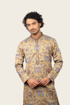 Mustard Colored Satin Silk Digital Prints Kurta Set
