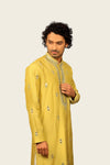 Silk Kurta Set With Mirror Work Neck Line & Butti Neon Green Colored