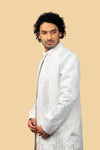 Silk Off White Indowestern With Pearl Hand Work & Swarovski Work