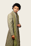 Silk Sherwani With Aari Machine Work Pista Green Color