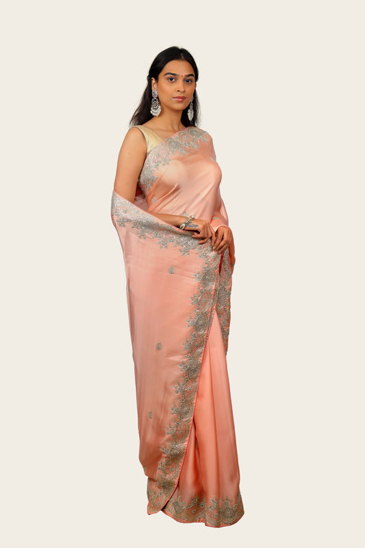 Samo Crepe Zardosi with French Knot Hand Work Saree