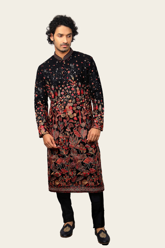 Georgette Black Sequence And Multi Color Thread Work Kurta Set