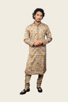 Mustard Colored Satin Silk Digital Prints Kurta Set
