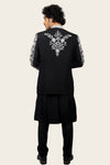 Silk Black Indowestern With Mirror & Thread Work Jacket Black Color