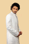 Silk Off White Indowestern With Pearl Hand Work & Swarovski Work