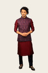 Silk Koti Kurta Set With Resham Work Wine Color