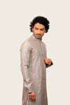 Silk Kurta Set With Machine Work Embroidery Gray Color