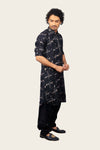 Silk Printed Kurta Set Black Color