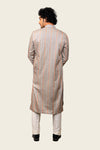 Silk Kurta Set With Machine Work Embroidery Gray Color