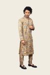 Mustard Colored Satin Silk Digital Prints Kurta Set