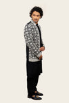 Silk Black Indowestern With Mirror & Thread Work Jacket Black Color
