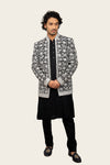 Silk Black Indowestern With Mirror & Thread Work Jacket Black Color