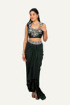 Green Organza Shrug with Zardosi Hand Work and Drape Skirt and Blouse