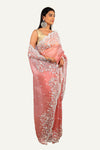 Peach Organza With Handwork Saree