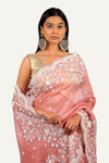 Peach Organza With Handwork Saree