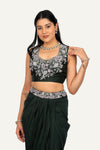 Green Organza Shrug with Zardosi Hand Work and Drape Skirt and Blouse