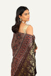 Modal Silk Ajrakh Print Saree With Heavy Zari Work Pallu