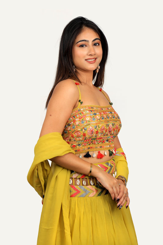 Georgette Lehenga Choli with Resham Work Blouse