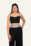 Black Gaji Silk with Chex Pattern Jacket, Tube Blouse and Straight Georgette Plazo