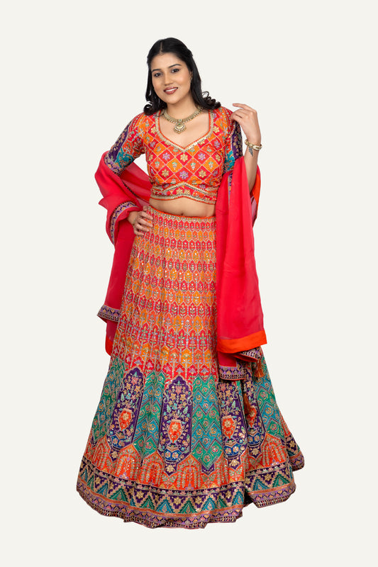 Soft Silk Lehengha Choli Set With Stylish Blouse And Organza Dupatta