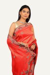 Red Tissue Silk Saree with Hand Work Border & Butti