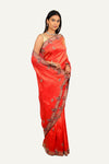 Red Tissue Silk Saree with Hand Work Border & Butti