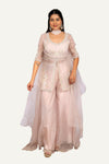 Pink Organza Peplum Handwork Top & Flared Plazo with Choker Duppatta