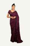 Wine Crepe Sequence With Resham Work Saree