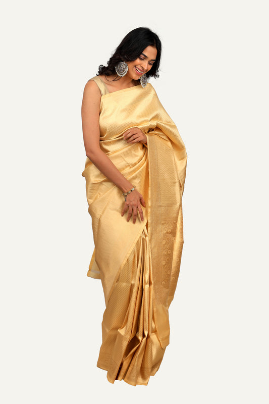 Gold Pure Katan Silk Saree