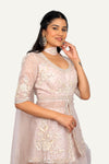 Pink Organza Peplum Handwork Top & Flared Plazo with Choker Duppatta