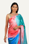 Multi Satin Silk Tie-Dye Handwork Border Saree