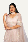 Pink Organza Peplum Handwork Top & Flared Plazo with Choker Duppatta