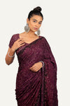Wine Crepe Sequence With Resham Work Saree
