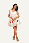 Cream Colour All Over Hand Bead Work On Raw Silk Designer Mini One Piece Frock