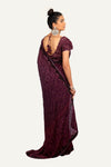 Wine Crepe Sequence With Resham Work Saree