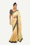 Silk Velvet Border Saree with Ready Blouse