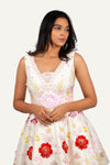 Cream Colour All Over Hand Bead Work On Raw Silk Designer Mini One Piece Frock