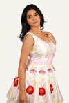 Cream Colour All Over Hand Bead Work On Raw Silk Designer Mini One Piece Frock