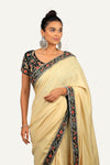 Silk Velvet Border Saree with Ready Blouse