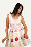 Cream Colour All Over Hand Bead Work On Raw Silk Designer Mini One Piece Frock