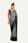 Satin Silk Zig-Zag Print Saree with Swarovski Work